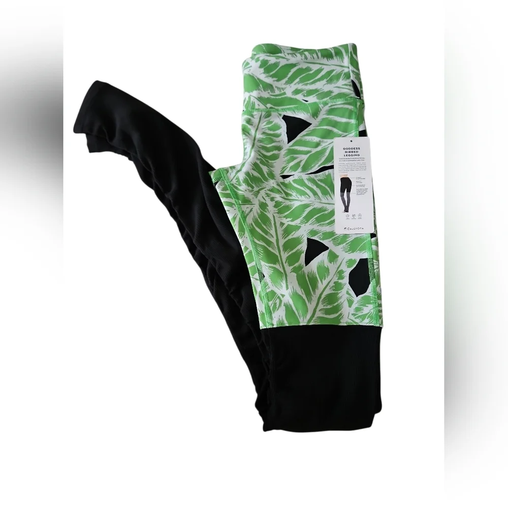 Alo Yoga Goddess Ribbed Leggings Tropical Palm Print NWT Small